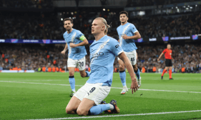 Erling Haaland, del Manchester City, celebra después de anotar el primer gol de su equipo durante el partido de la Fase de Liga de la UEFA Champions League 2025/26 (Jornada 1) entre el Manchester City y el SSC Napoli en el City of Manchester Stadium, el 18 de septiembre de 2025 en Manchester, Inglaterra. (Foto de Jan Kruger – UEFA/UEFA vía Getty Images).