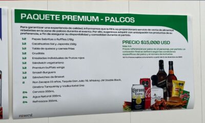 Precios de la comida palcos Estadio Banorte
