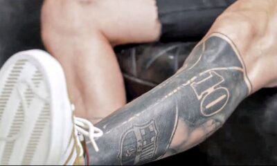 Tatuaje de Lionel Messi en pierna izquierda