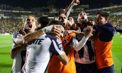 Gérman Berterame celebra gol del gane para Monterrey contra América, 29 noviembre 2025
